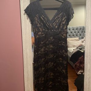 Marina black lace short sleeve dress, size 12